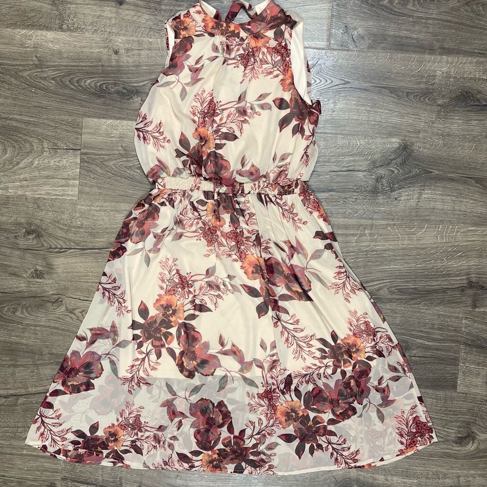 Soieblu Dusty rose floral sleeveless dress with tie